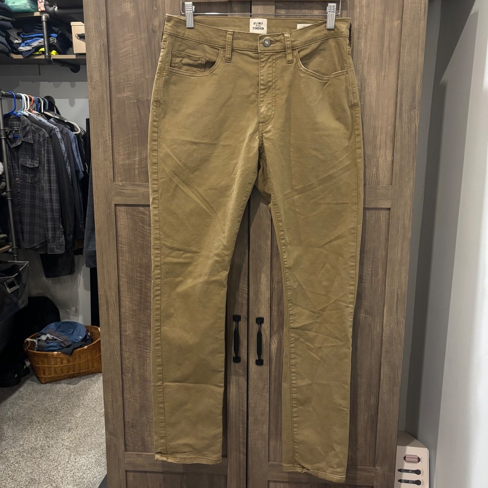 Flint and Tinder Pants Slim Fit Khaki Brown Chino 32x32 Mens Stretch Twill